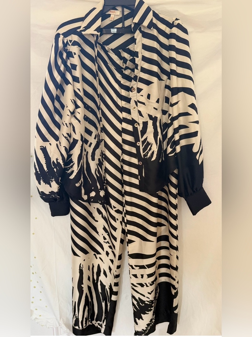 Black & White Striped Abstract Button-Up Jumpsuit